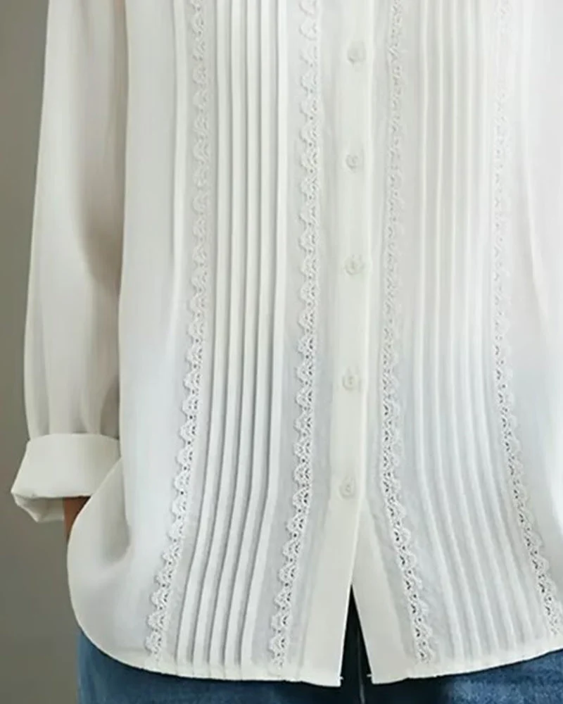 Chemise en coton et lin pour femme – Modèle estival élégant et léger, orné de dentelle