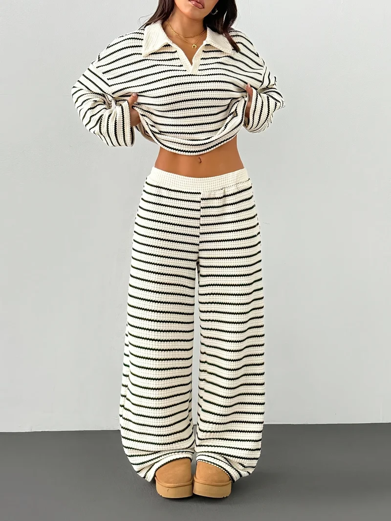 Ensemble Loungewear Femme Deux Pièces Rayé – Style Décontracté Moderne