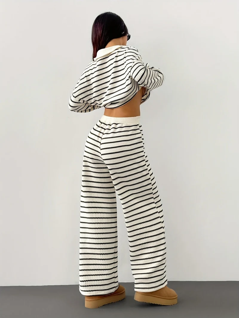 Ensemble Loungewear Femme Deux Pièces Rayé – Style Décontracté Moderne