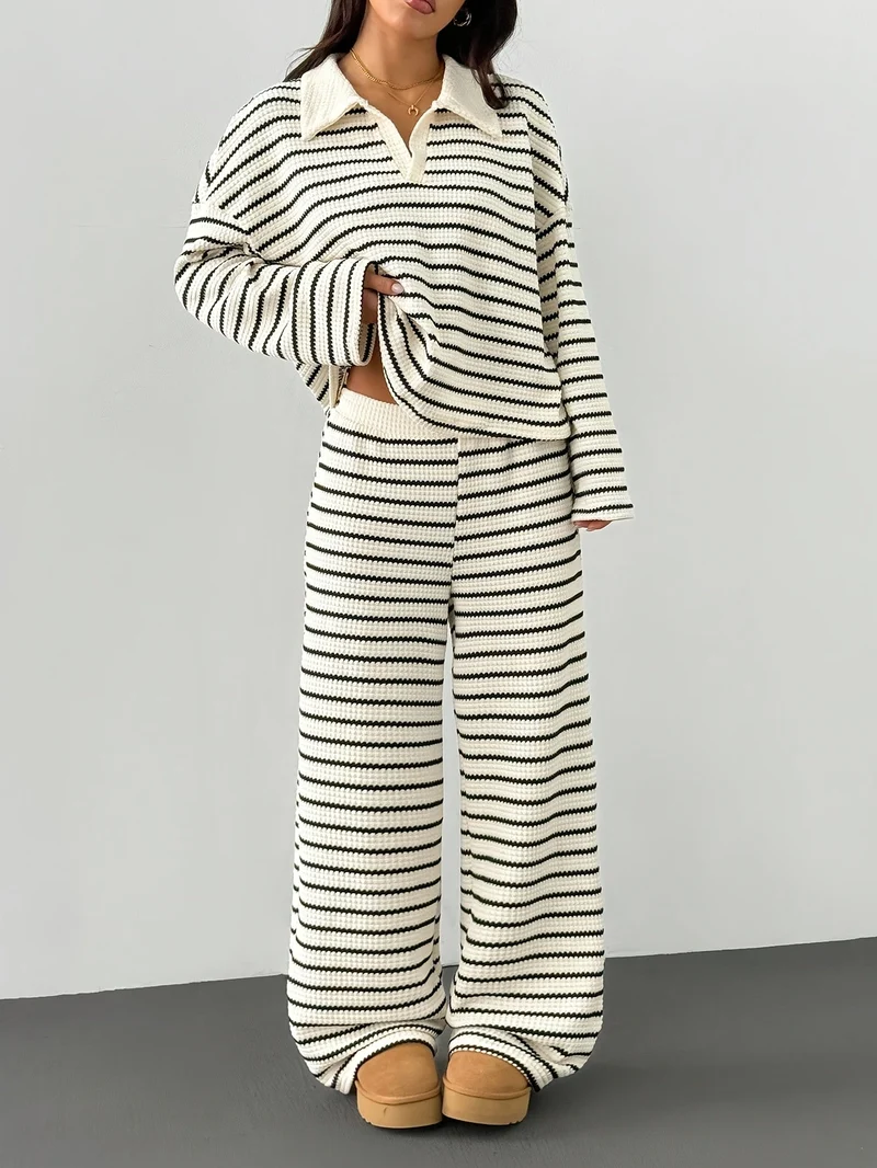 Ensemble Loungewear Femme Deux Pièces Rayé – Style Décontracté Moderne