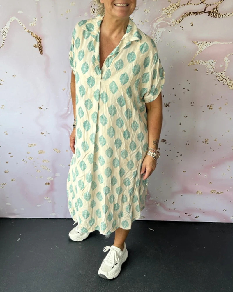 Robe Décontractée Femme Printemps – Col À Revers Manches Courtes Style Estival