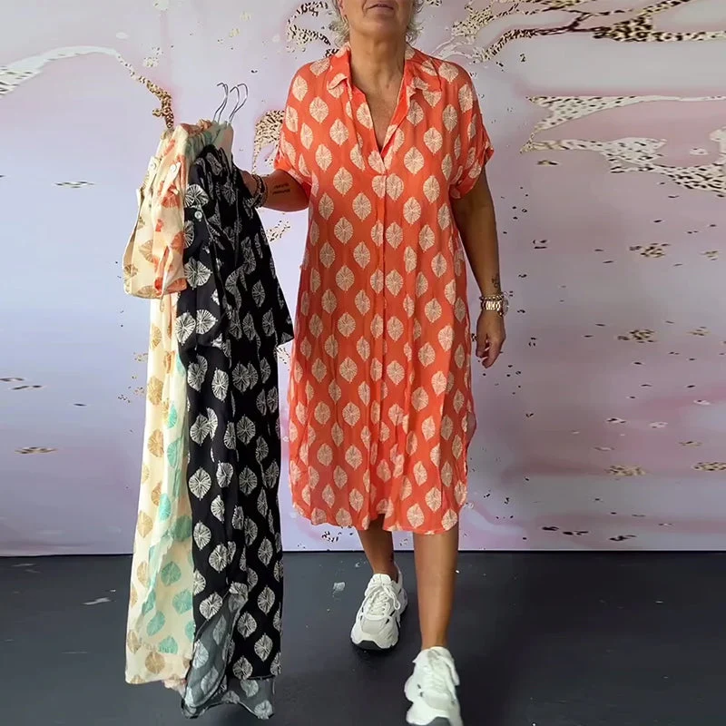 Robe Décontractée Femme Printemps – Col À Revers Manches Courtes Style Estival