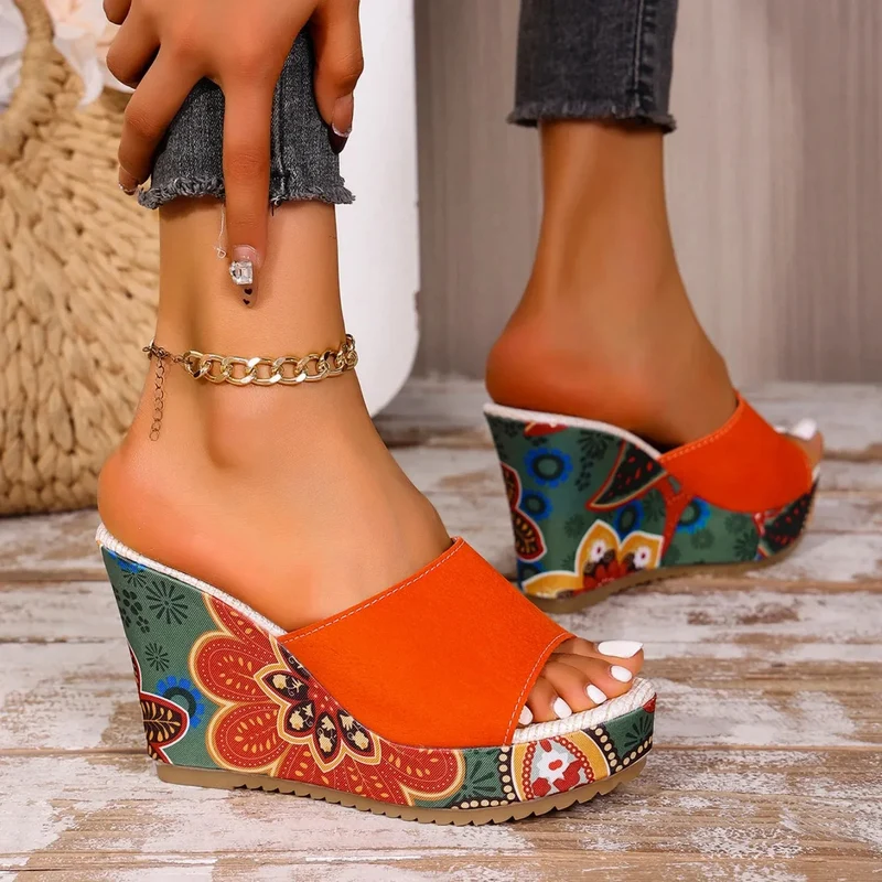 Sandales Femme Bohème à Talon Compensé Velours – Style Élégant Confort Été