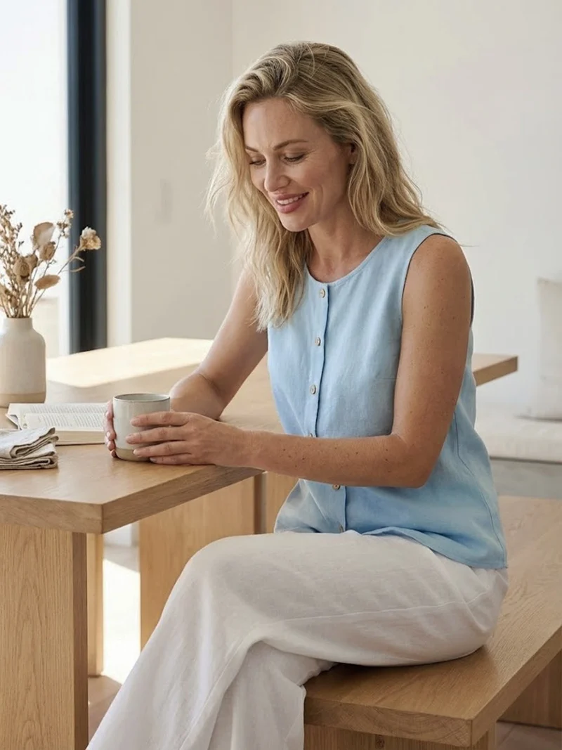 Débardeur Femme en Lin à Boutons – Style Décontracté Léger et Respirant Été