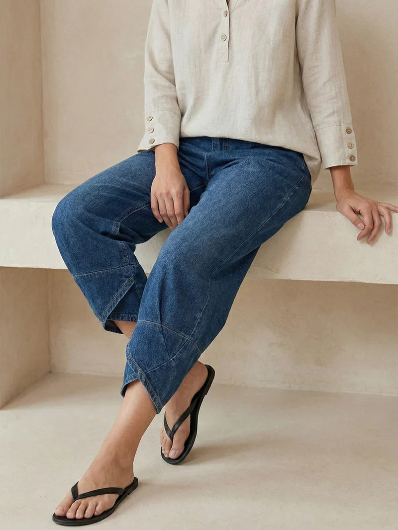 Jeans Femme en Coton Denim Lavé – Style Décontracté Street Relax