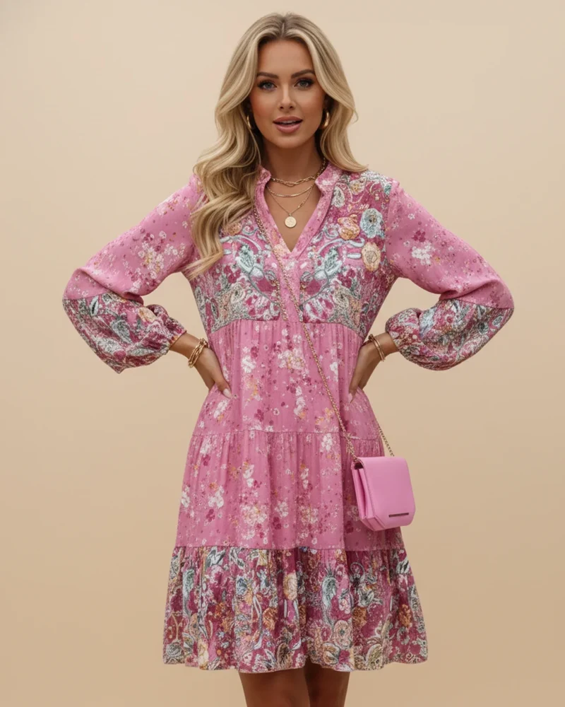 Robe Mini Fleurie Femme – Élégance Boho-Chic à Volants