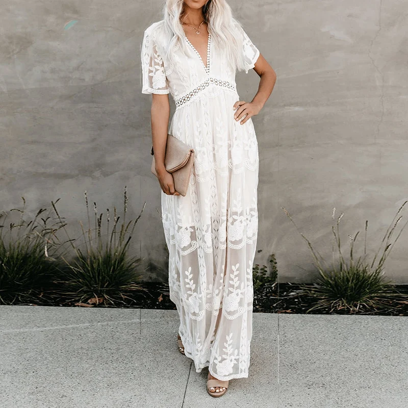 Robe Maxi Femme à Col V – Élégance Fluide et Confort