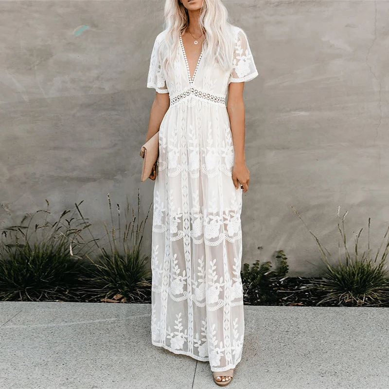 Robe Maxi Femme à Col V – Élégance Fluide et Confort