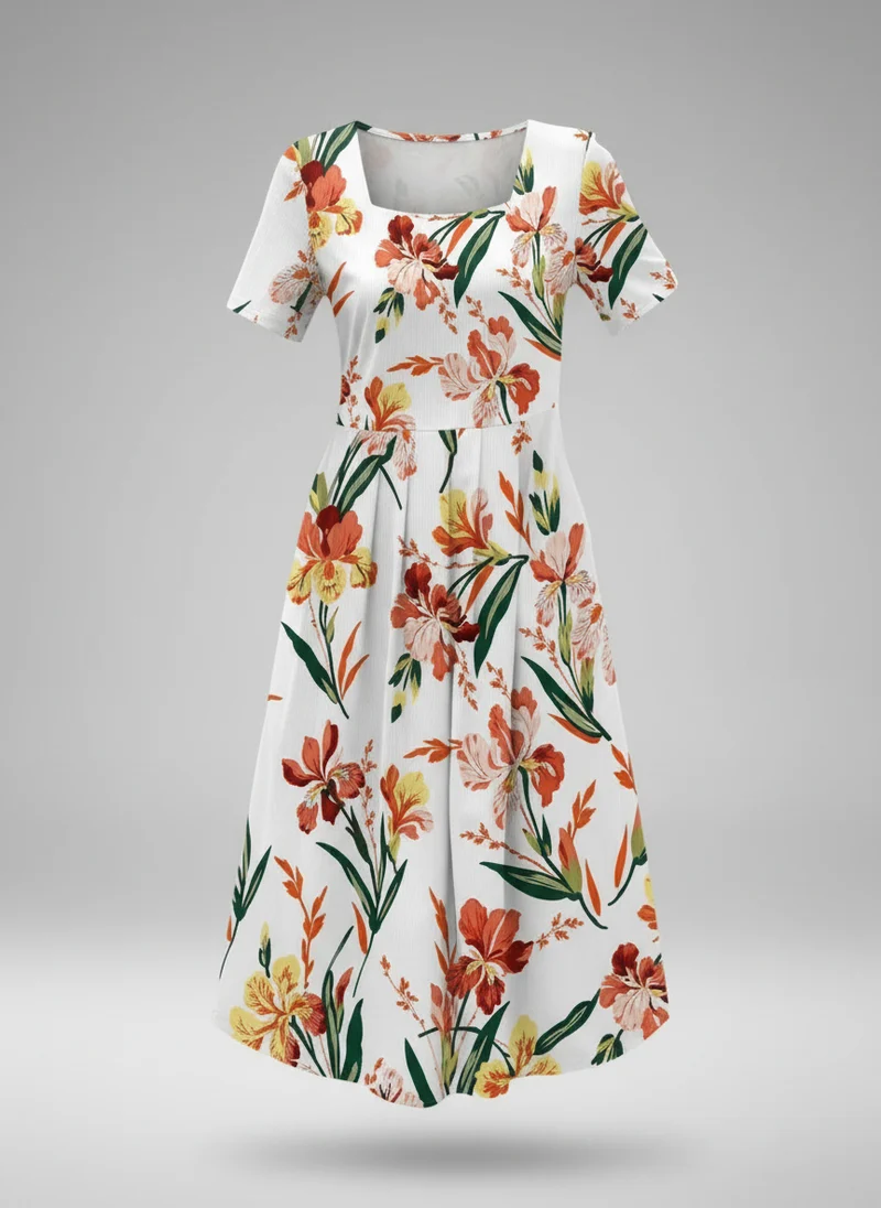 Juliette | Femme Robe d'Été Imprimée Manches Courtes Fluide – Robe Été Chic 2026