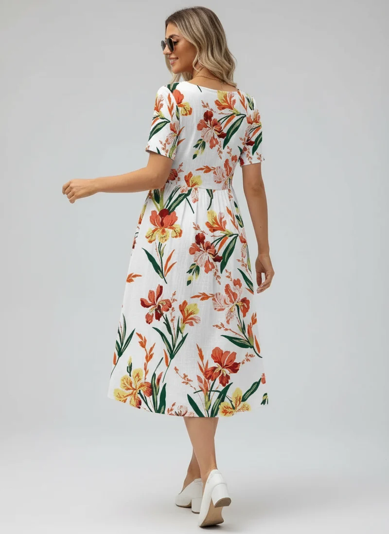 Juliette | Femme Robe d'Été Imprimée Manches Courtes Fluide – Robe Été Chic 2026