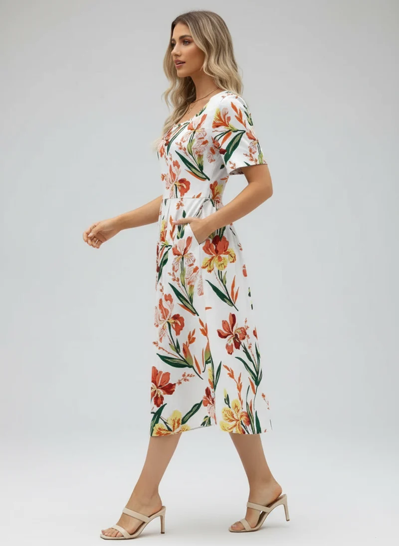 Juliette | Femme Robe d'Été Imprimée Manches Courtes Fluide – Robe Été Chic 2026