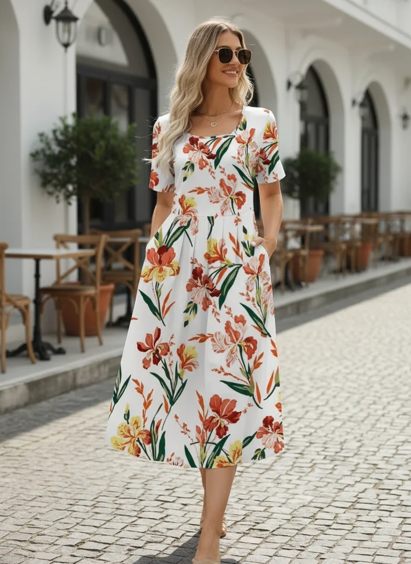 Juliette | Femme Robe d'Été Imprimée Manches Courtes Fluide – Robe Été Chic 2026