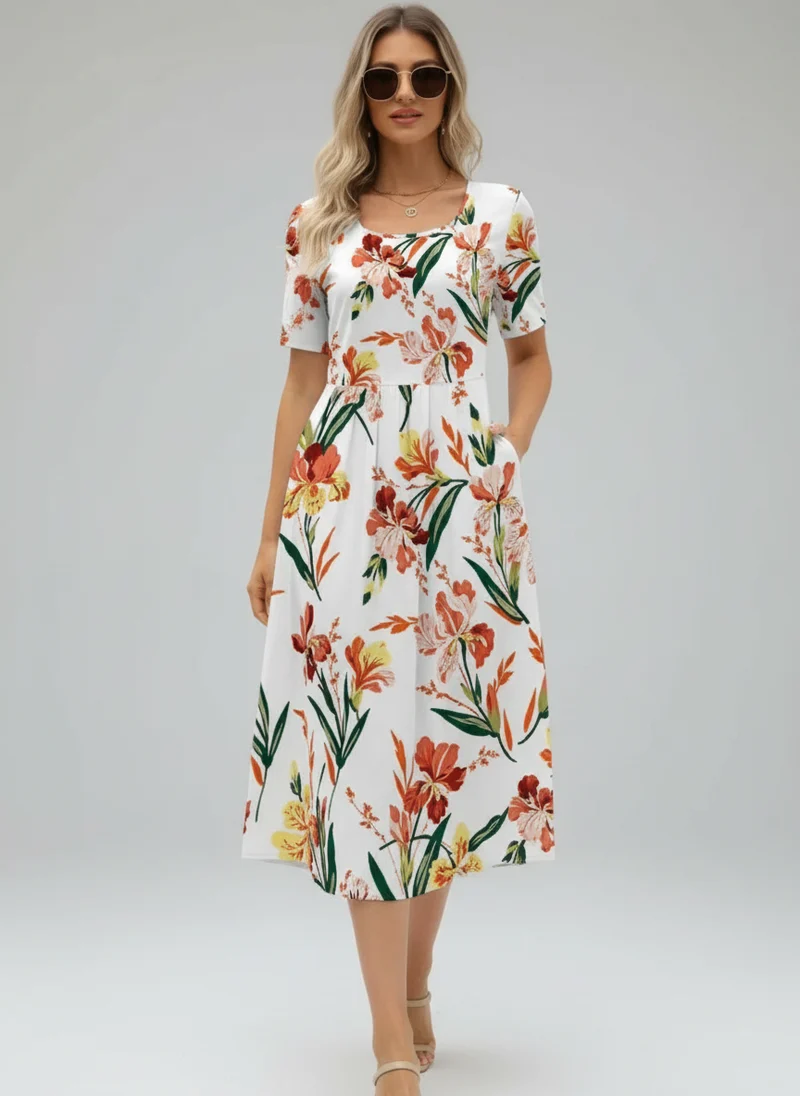 Juliette | Femme Robe d'Été Imprimée Manches Courtes Fluide – Robe Été Chic 2026