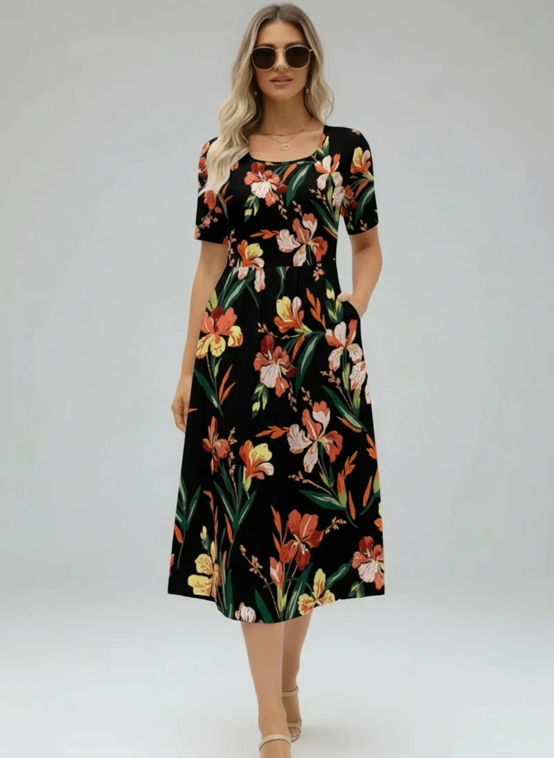 Juliette | Femme Robe d'Été Imprimée Manches Courtes Fluide – Robe Été Chic 2026