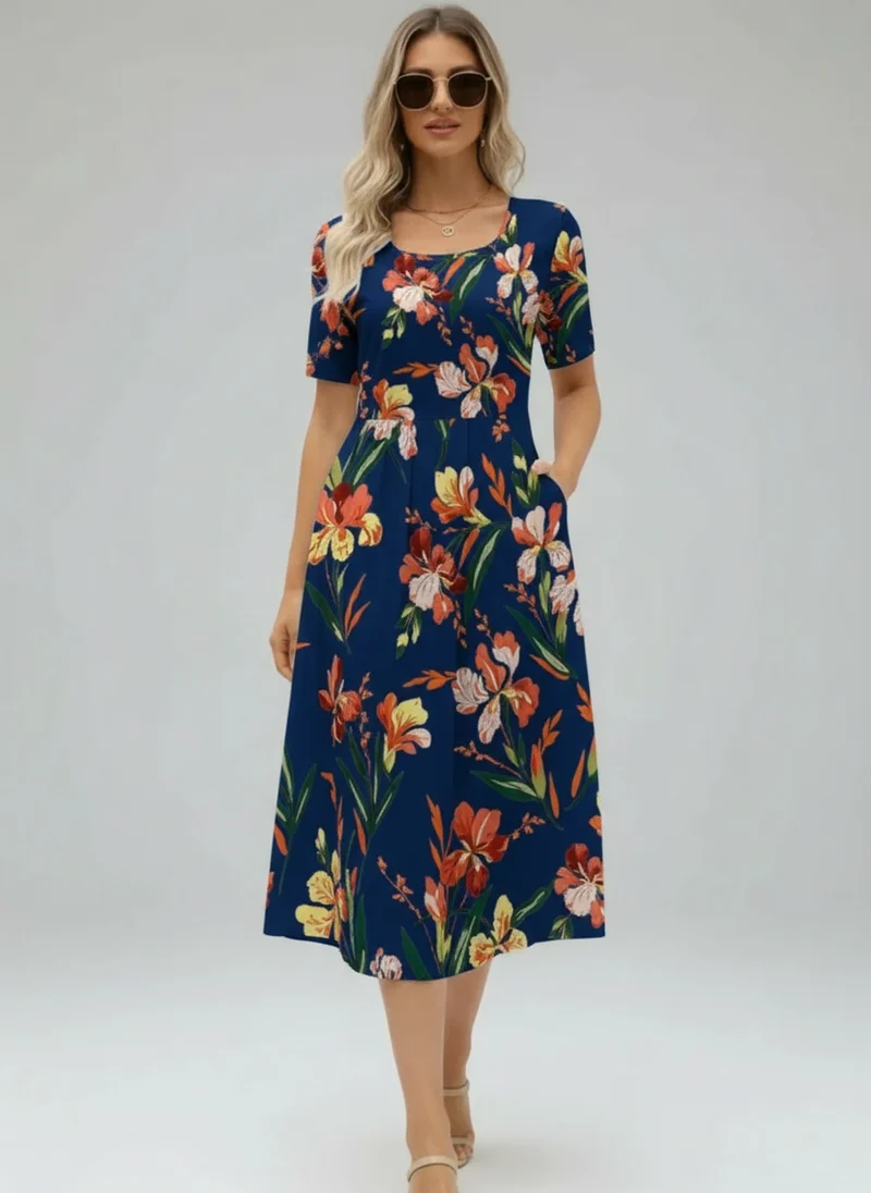 Juliette | Femme Robe d'Été Imprimée Manches Courtes Fluide – Robe Été Chic 2026
