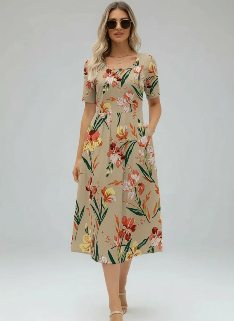 Juliette | Femme Robe d'Été Imprimée Manches Courtes Fluide – Robe Été Chic 2026