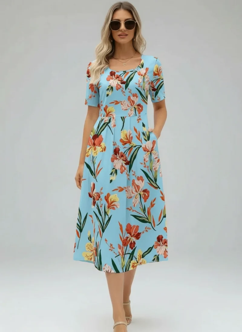 Juliette | Femme Robe d'Été Imprimée Manches Courtes Fluide – Robe Été Chic 2026