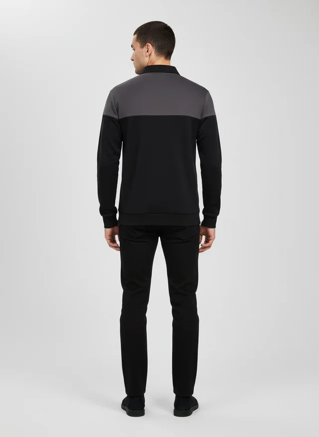 Tristan | Homme Sweatshirt Col Polo Patchwork Manches Longues – Sweat Premium 2026