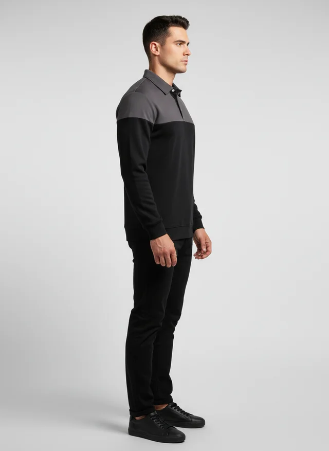 Tristan | Homme Sweatshirt Col Polo Patchwork Manches Longues – Sweat Premium 2026