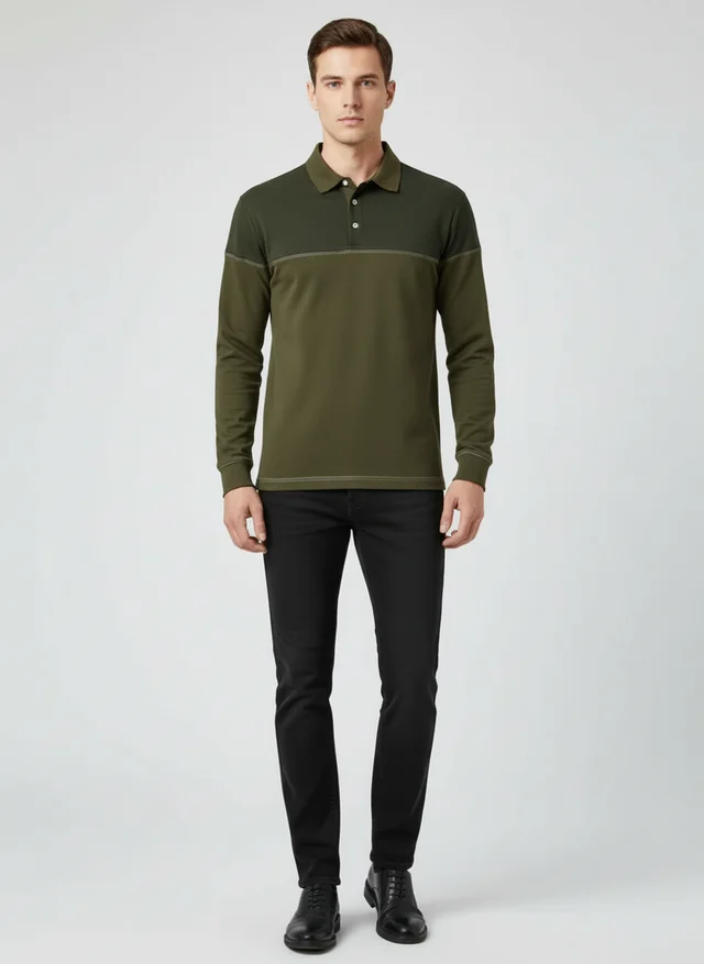 Tristan | Homme Sweatshirt Col Polo Patchwork Manches Longues – Sweat Premium 2026