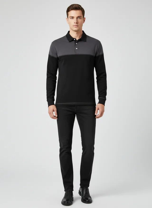 Tristan | Homme Sweatshirt Col Polo Patchwork Manches Longues – Sweat Premium 2026