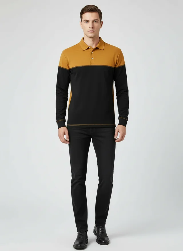 Tristan | Homme Sweatshirt Col Polo Patchwork Manches Longues – Sweat Premium 2026
