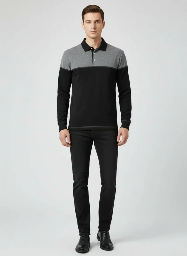 Tristan | Homme Sweatshirt Col Polo Patchwork Manches Longues – Sweat Premium 2026
