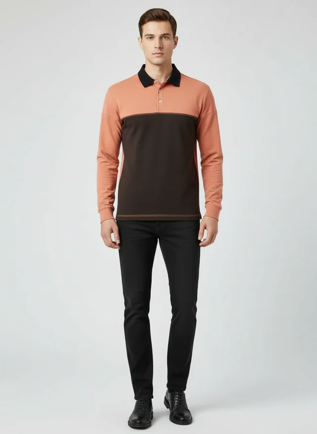 Tristan | Homme Sweatshirt Col Polo Patchwork Manches Longues – Sweat Premium 2026