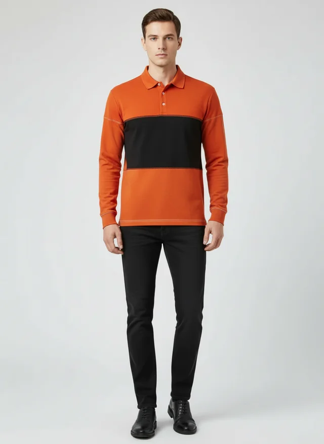 Tristan | Homme Sweatshirt Col Polo Patchwork Manches Longues – Sweat Premium 2026