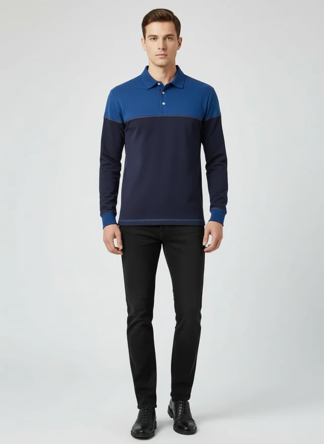 Tristan | Homme Sweatshirt Col Polo Patchwork Manches Longues – Sweat Premium 2026