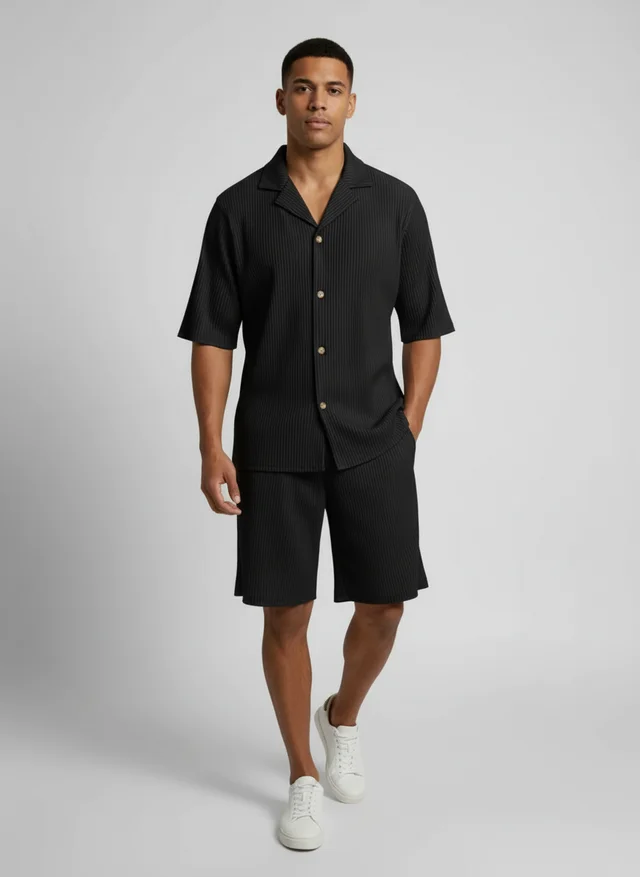Yannick | Homme Ensemble Chemise Velours Côtelé Short – Set Velours Décontracté 2026