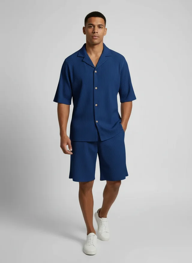 Yannick | Homme Ensemble Chemise Velours Côtelé Short – Set Velours Décontracté 2026