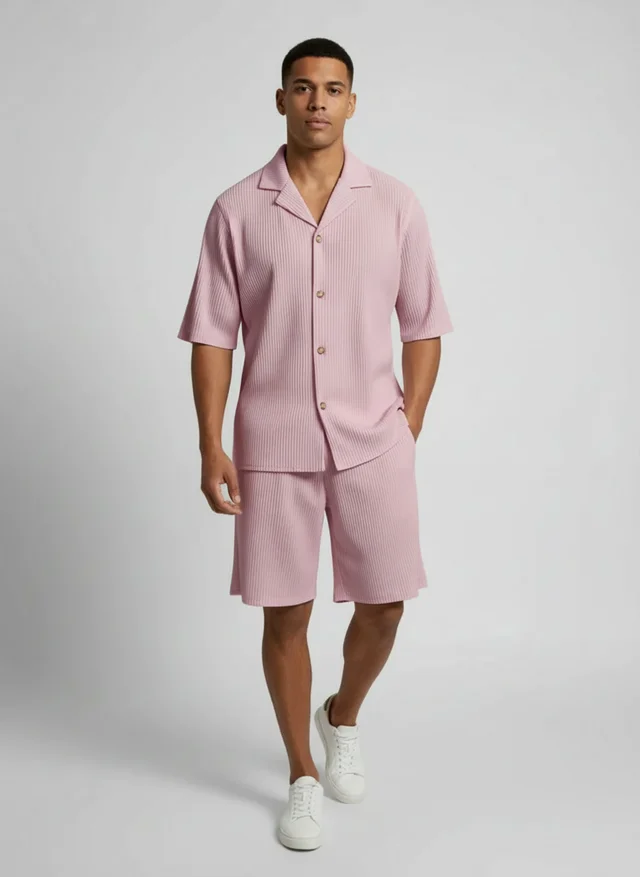 Yannick | Homme Ensemble Chemise Velours Côtelé Short – Set Velours Décontracté 2026