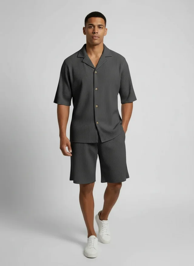 Yannick | Homme Ensemble Chemise Velours Côtelé Short – Set Velours Décontracté 2026