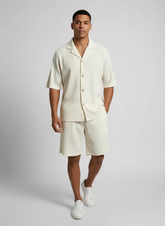 Yannick | Homme Ensemble Chemise Velours Côtelé Short – Set Velours Décontracté 2026