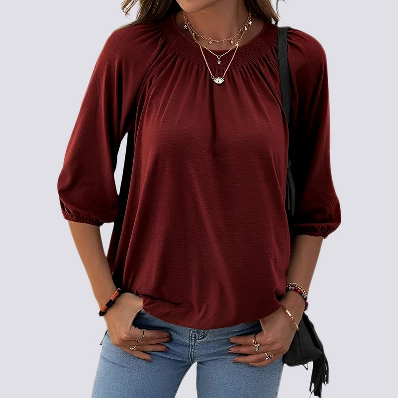 Telsa | Blouse Femme Col Rond Décontractée – Blouse Simple Élégante Quotidien 2026