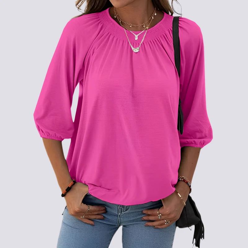 Telsa | Blouse Femme Col Rond Décontractée – Blouse Simple Élégante Quotidien 2026