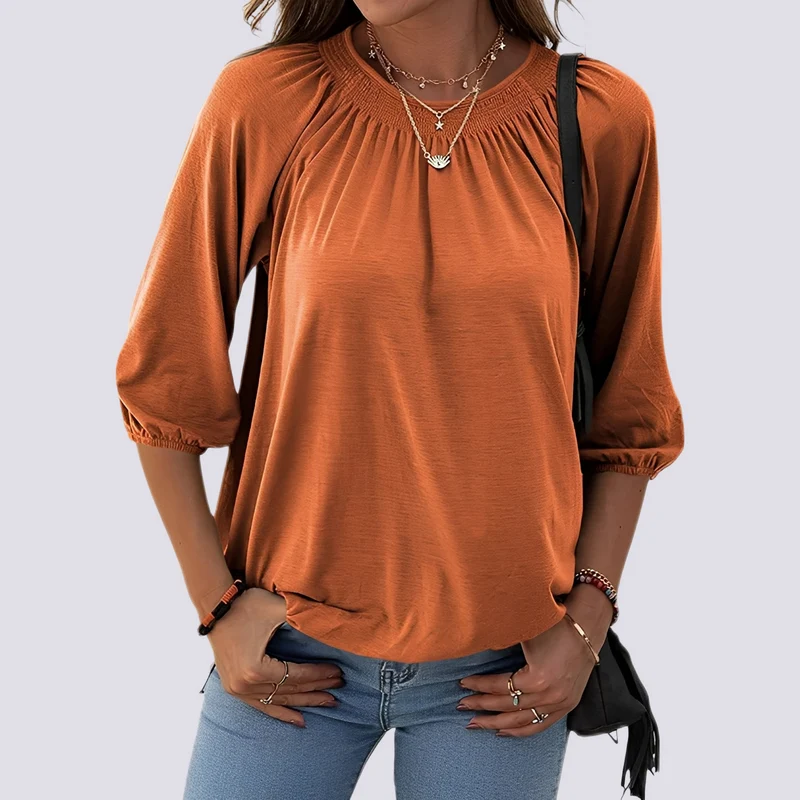 Telsa | Blouse Femme Col Rond Décontractée – Blouse Simple Élégante Quotidien 2026