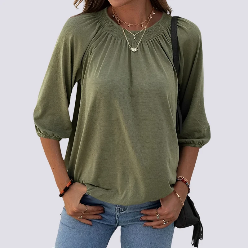 Telsa | Blouse Femme Col Rond Décontractée – Blouse Simple Élégante Quotidien 2026