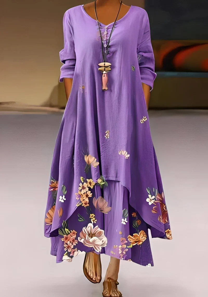 Belle | Robe Femme Élégante Ample Imprimée – Robe Fluide pour Été & Occasions 2026