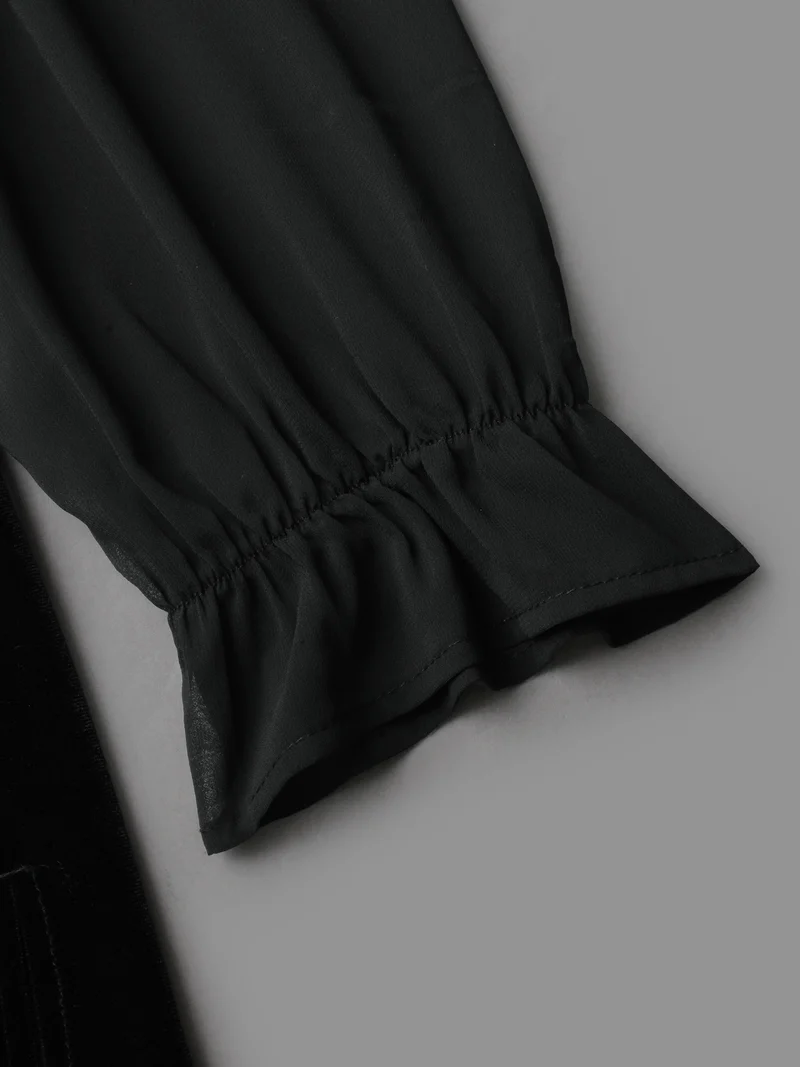Ruffle Detailing Sheer Elastic Cuffs Blouse