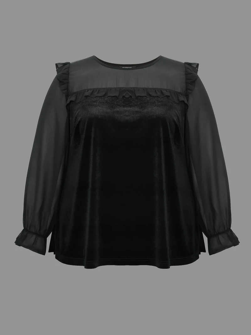 Ruffle Detailing Sheer Elastic Cuffs Blouse