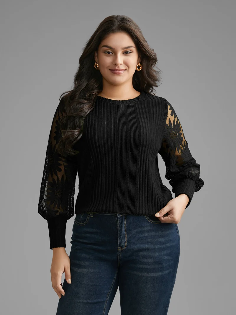 Texture Lace Patchwork Mesh T-shirt