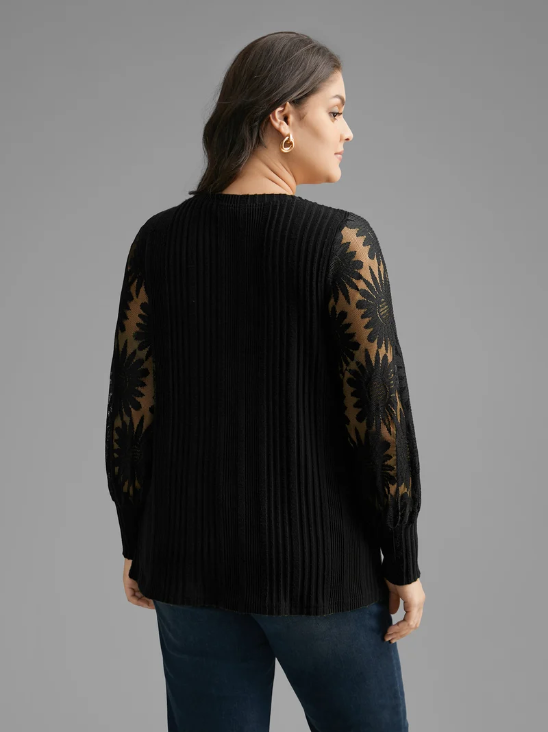 Texture Lace Patchwork Mesh T-shirt
