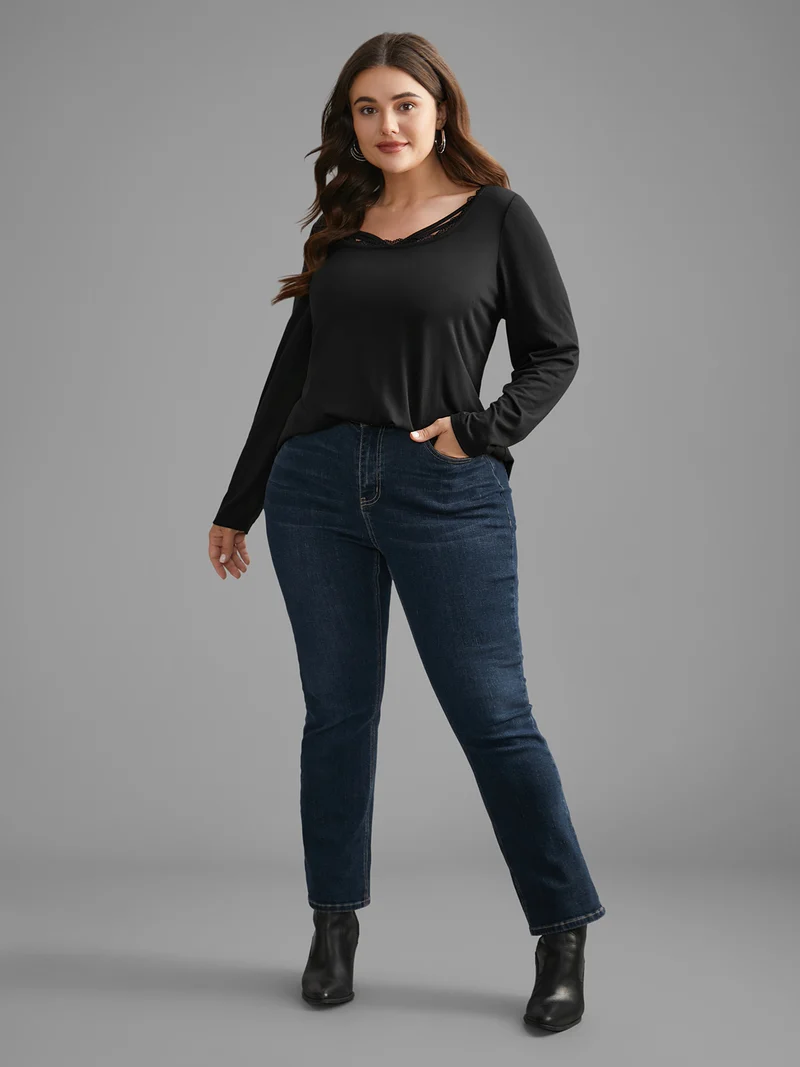 Plain Lace Patchwork Crisscross T-shirt