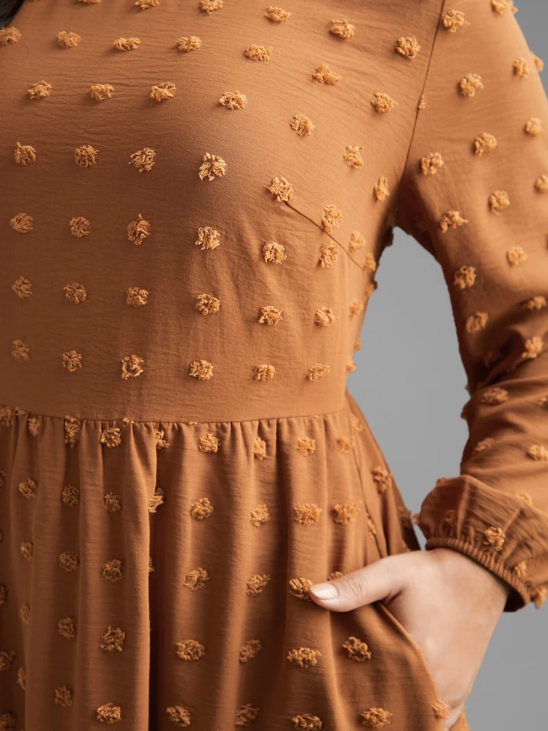 Plain Textured Crew Neck Midi Dress