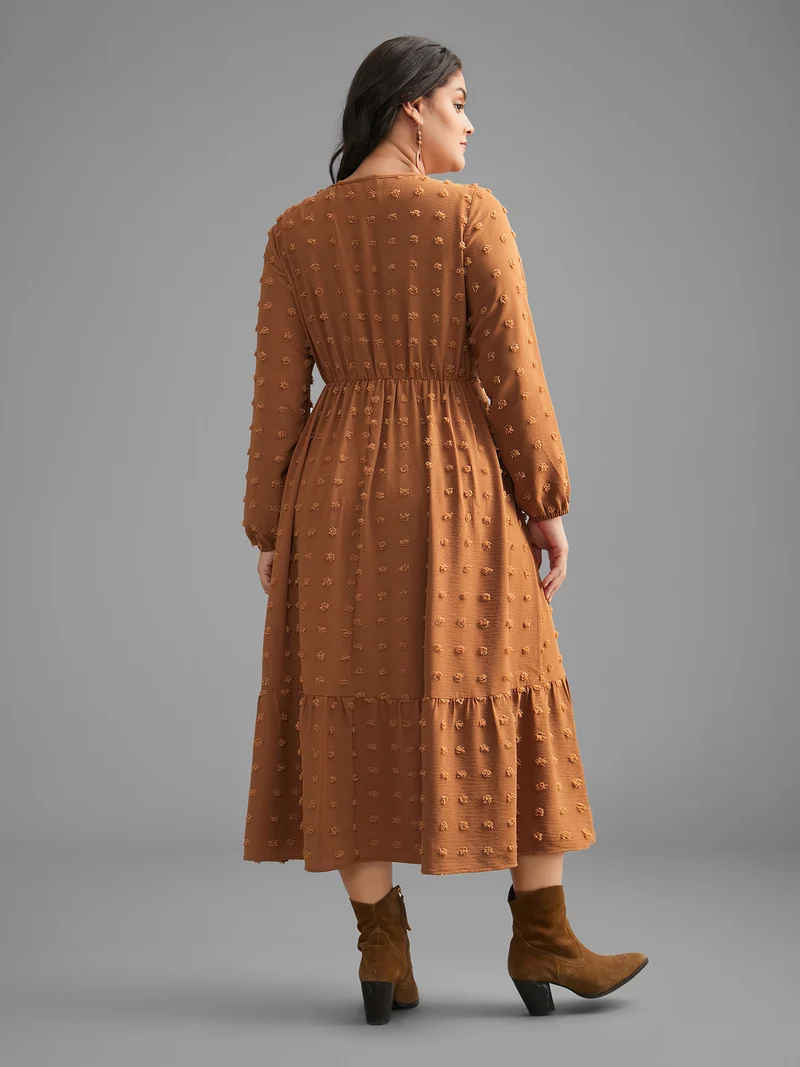 Plain Textured Crew Neck Midi Dress