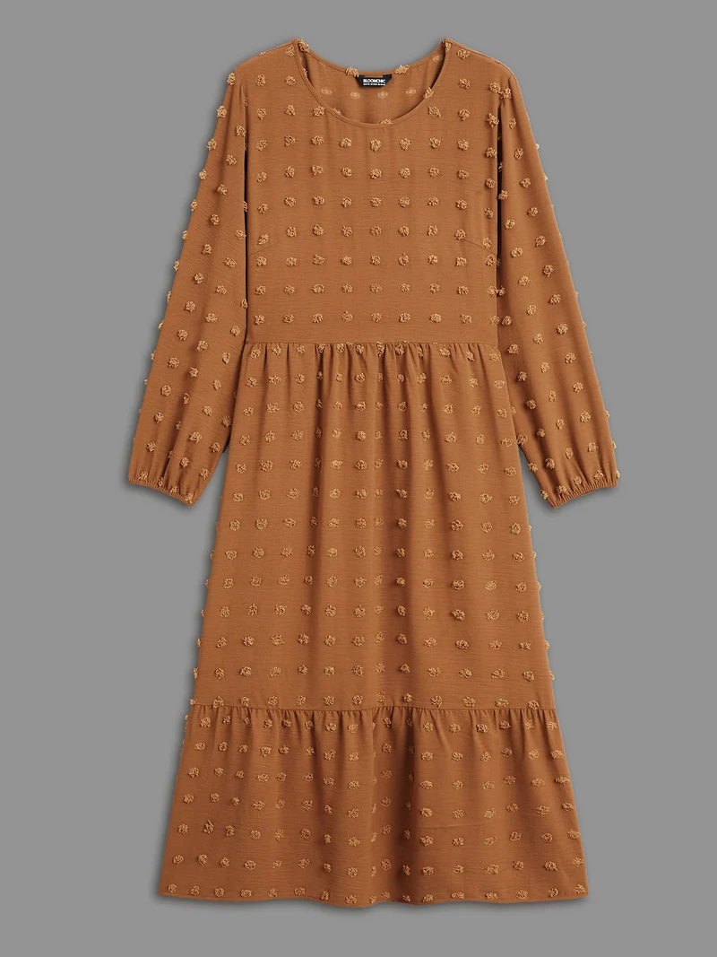 Plain Textured Crew Neck Midi Dress