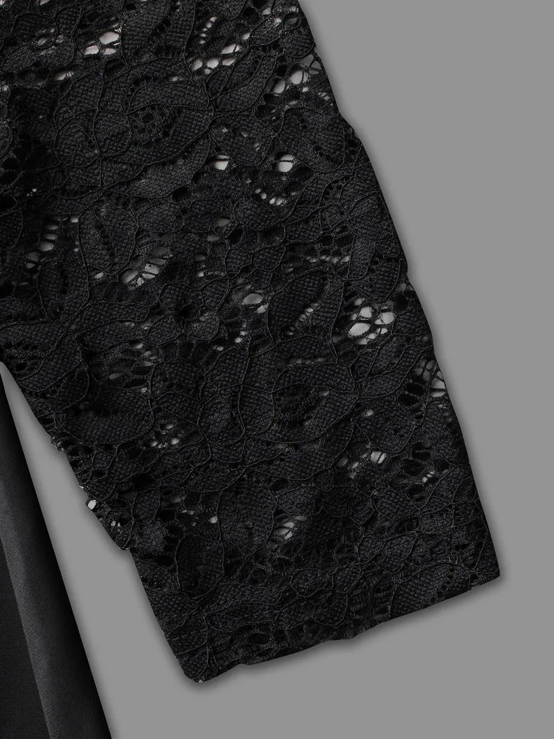 Lace Patchwork Elastic Waist Midi Dress