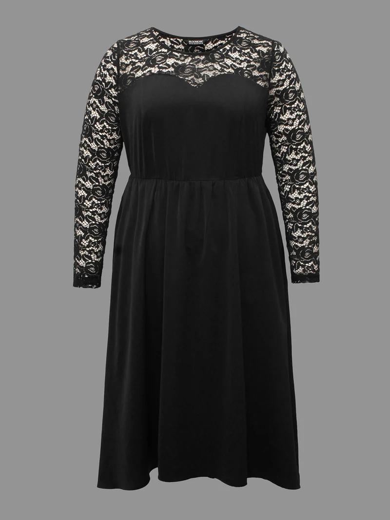 Lace Patchwork Elastic Waist Midi Dress